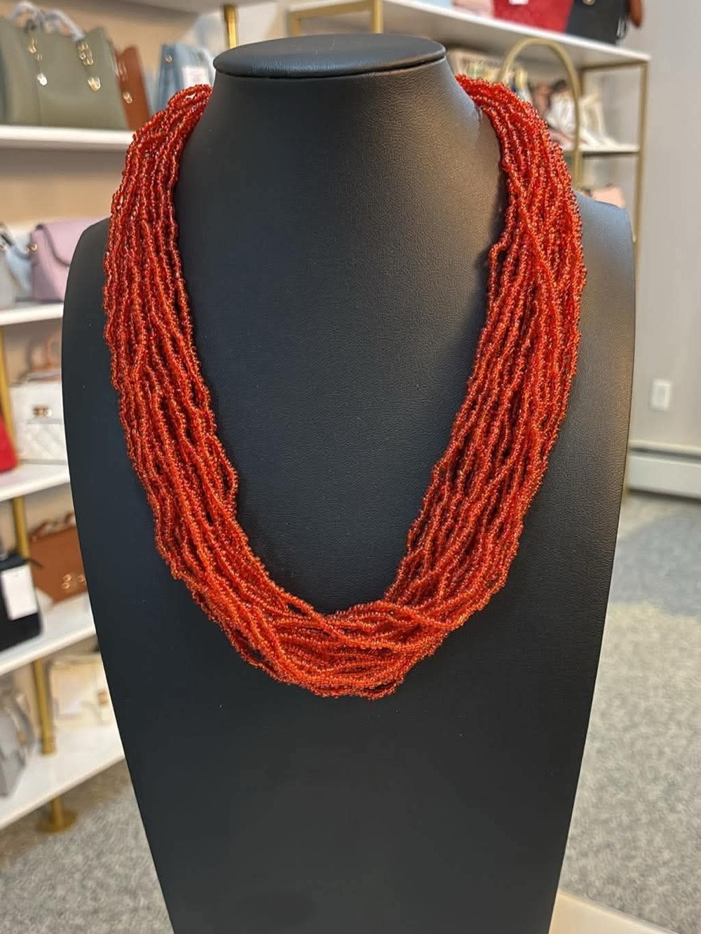Multi-Strand Red Seed Bead Necklace